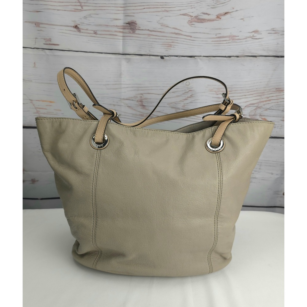 Michael Kors Bedford Gray Pebbled Leather Tote Shoulder Bag Silver Hardware - Picture 2 of 14